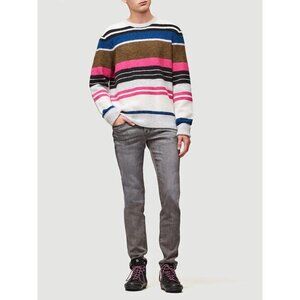 FRAME Crewneck Alpaca Blend Sweater Small Black Ivory Multi Stripe SZ S NEW